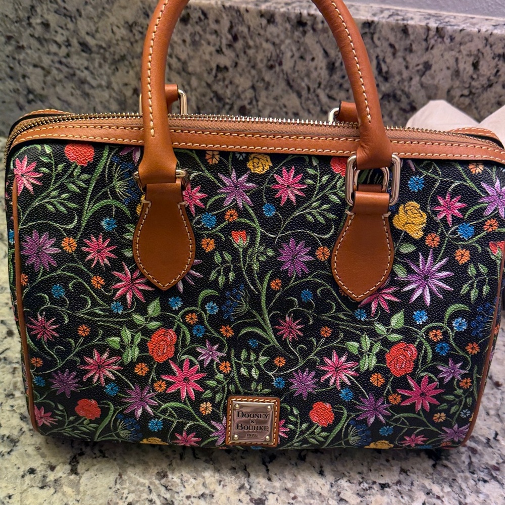 Dooney & Bourke Floral Satchel - Black / Multi - cross body strap.  

11” L 9” T